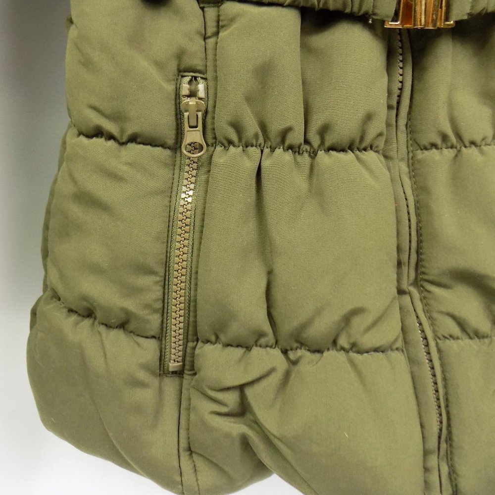 C'Esttoi Chico Belted Puffer Coat Fur Collar Olive Green NEW WITHOUT TAGS - Picture 3 of 10